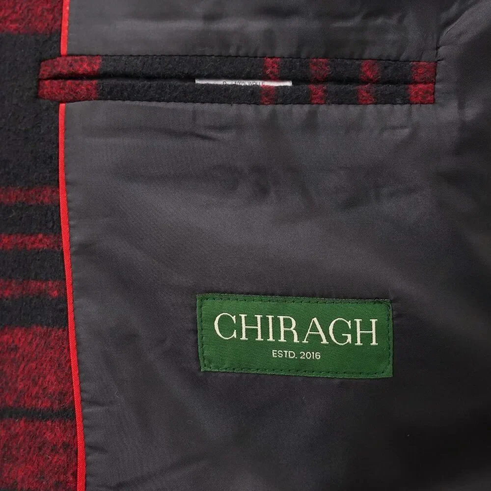Mens 48R Red Black Plaid Check Wool Blazer Sport Coat Wedding Formal Party